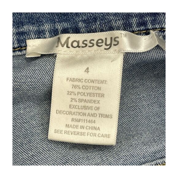 Masseys Trucker Jacket Women's 4 Blue Floral Denim Cotton Stretch Embroidered - Picture 2 of 8